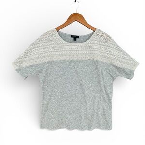 J.Crew Dolman Crew Heathered Gray Tee Size Small Cream Lace Detail